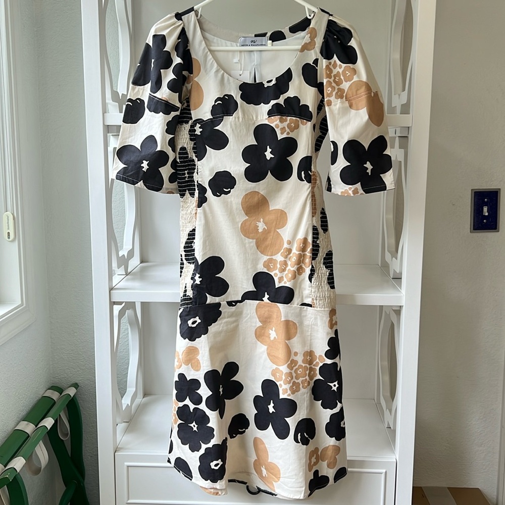 Never A Wallflower Lantern Puff Sleeve Desert Rose Ivory Floral Dress Size XS